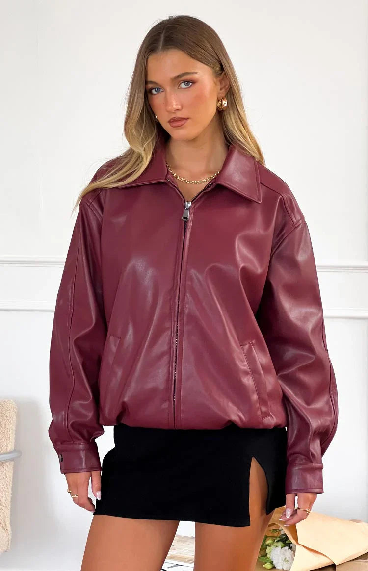 Abbi PU Black Bomber Jacket