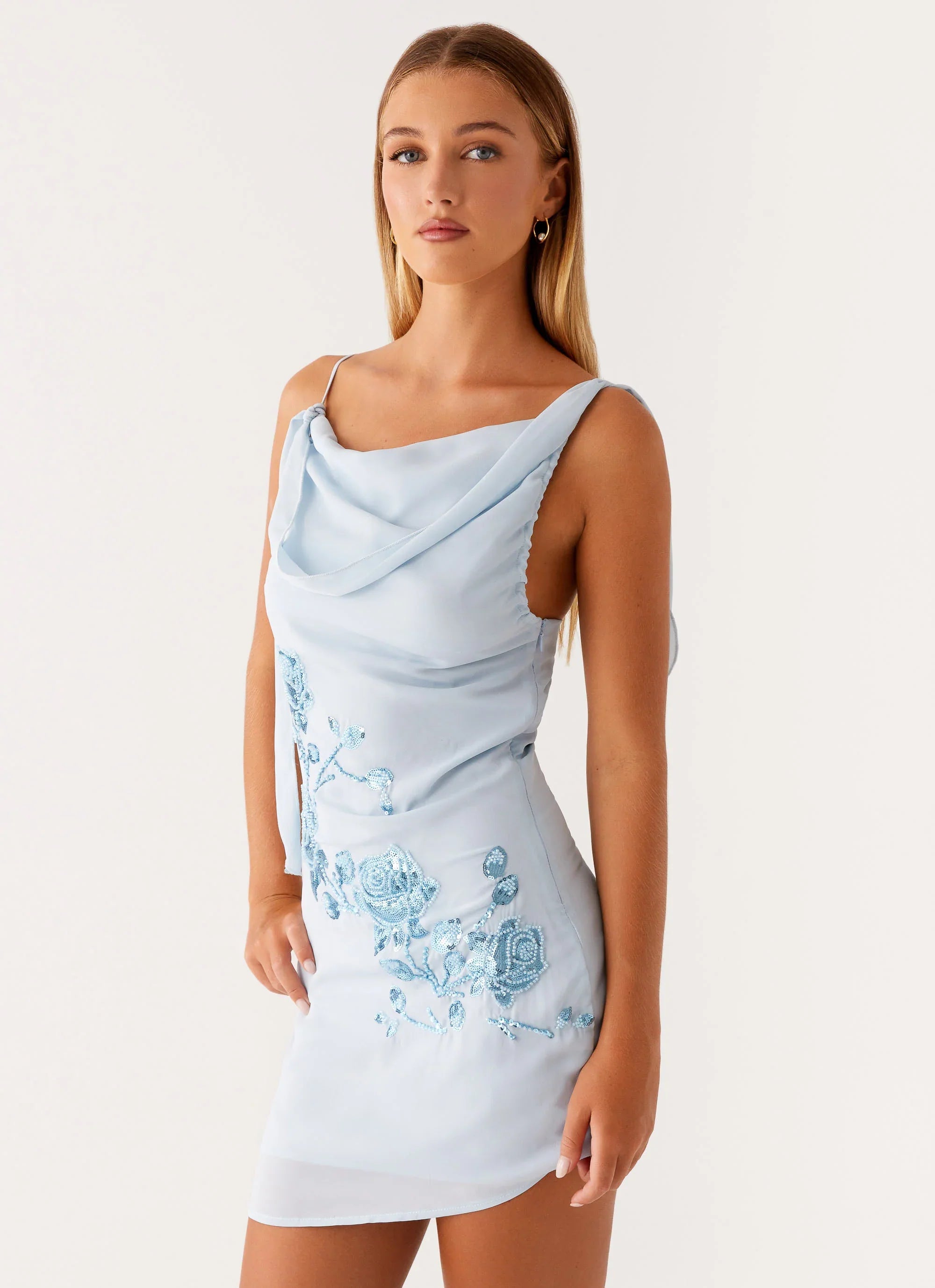 Lily Beaded Mini Dress - Pastel Blue