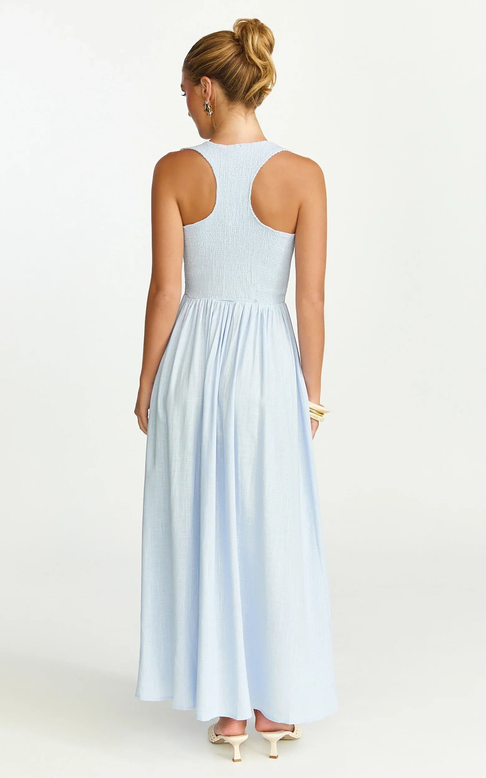 Luciana Maxi Dress - U Neck Smock Dress in Blue